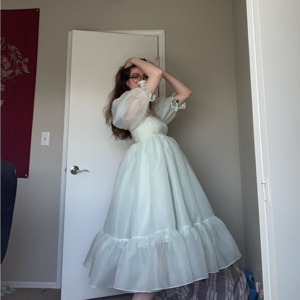 Selkie Milky Jade French Puff Dress
